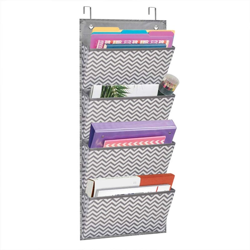Eamay Wall Mount/Over Door File Hanging Storage Organizer - 4 Large Document Organizer Holder for School, Classroom, Home or Office Use, Wave Pattern - Image 1